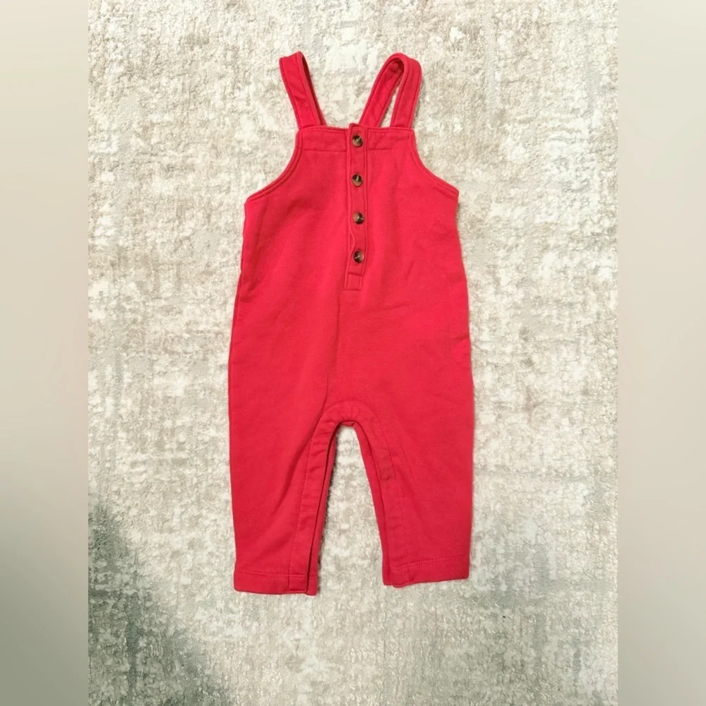 Old Navy Vibrant Red Kids fleece Overalls size 6-12 months